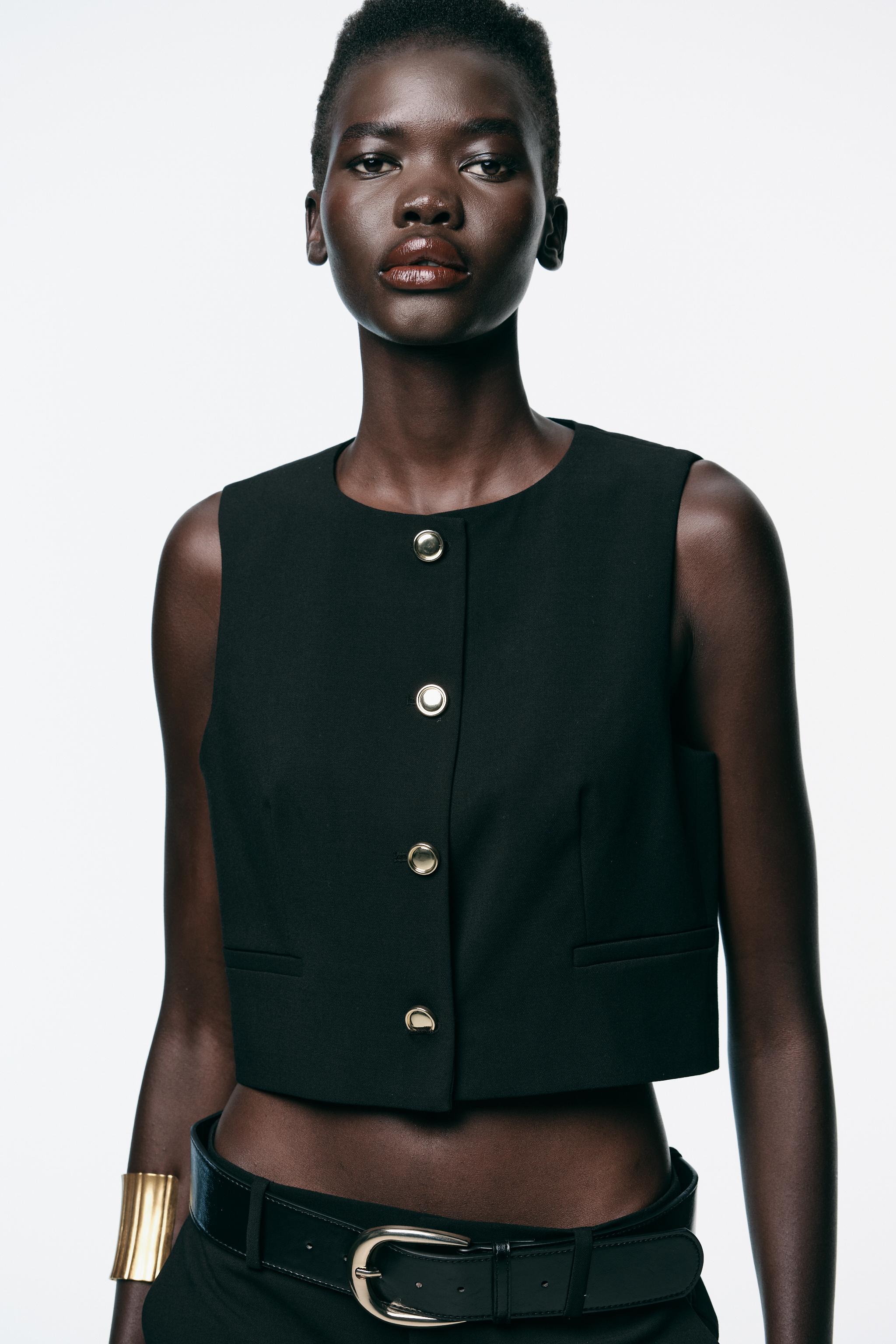 GOLD BUTTON CROPPED VEST