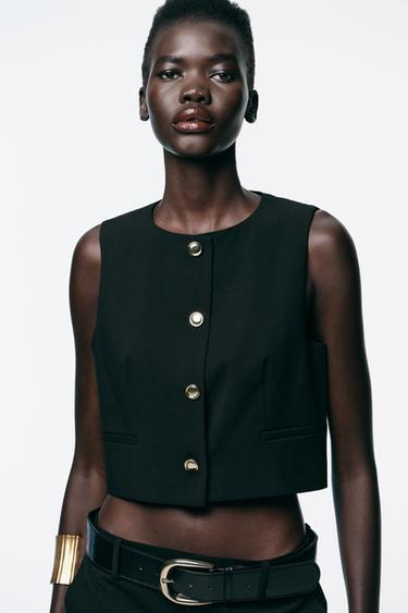 GILET COURT À BOUTONS DORÉS - Noir de Zara - Image 1