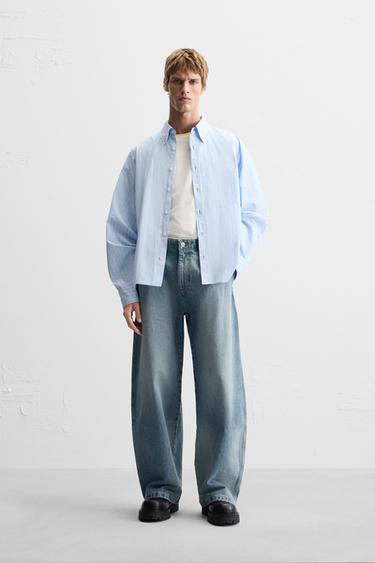 STRIPED SHIRT WITH TOPSTITCHING - Sky blue by Zara - Image 0