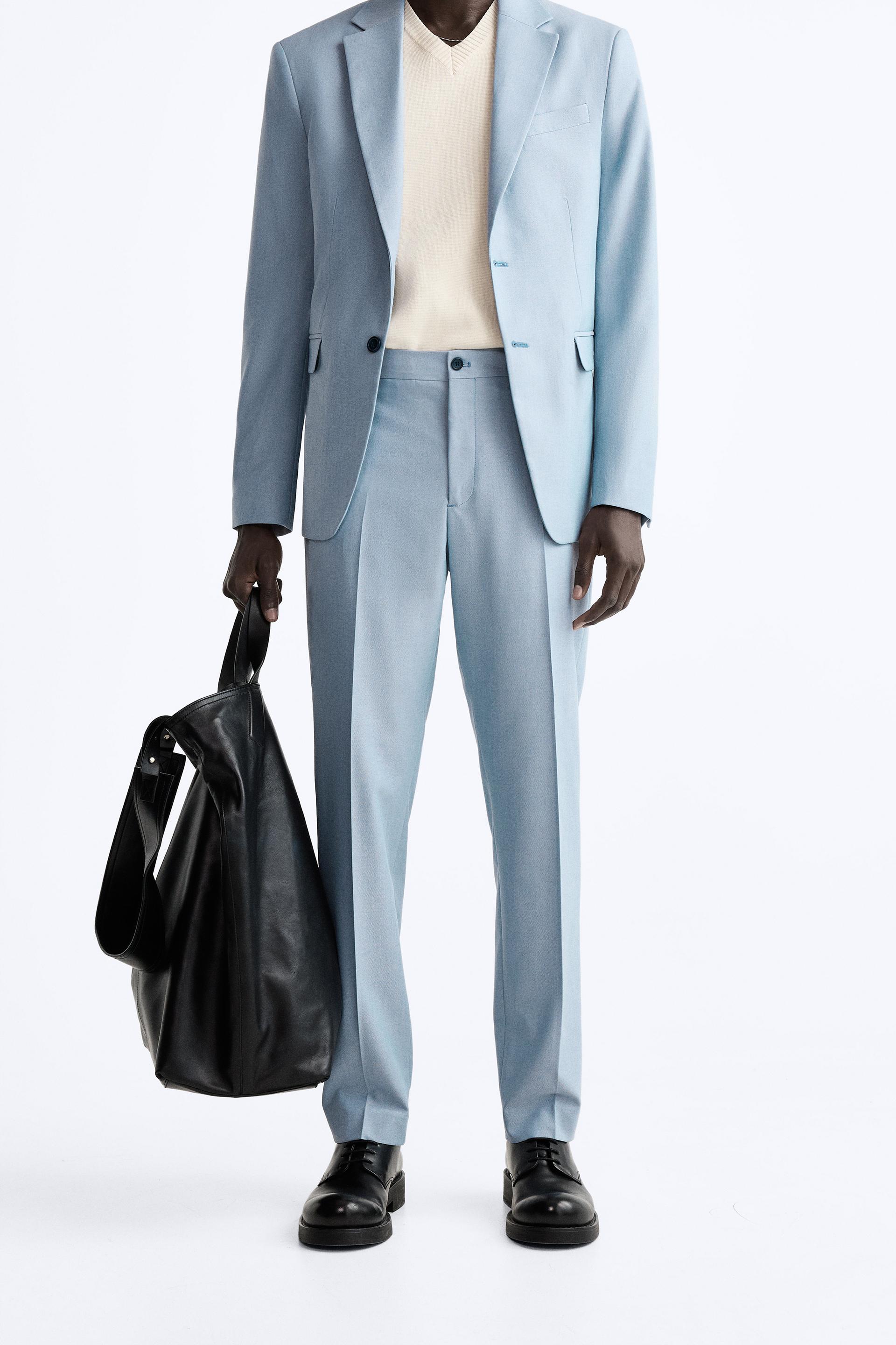 TEXTURED SUIT TROUSERS - Sky blue