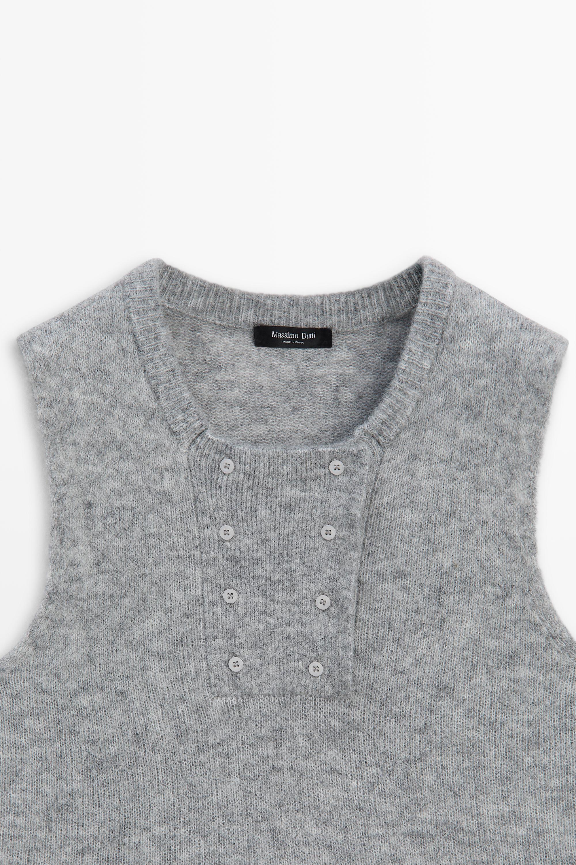 Wool blend button-detail knit top