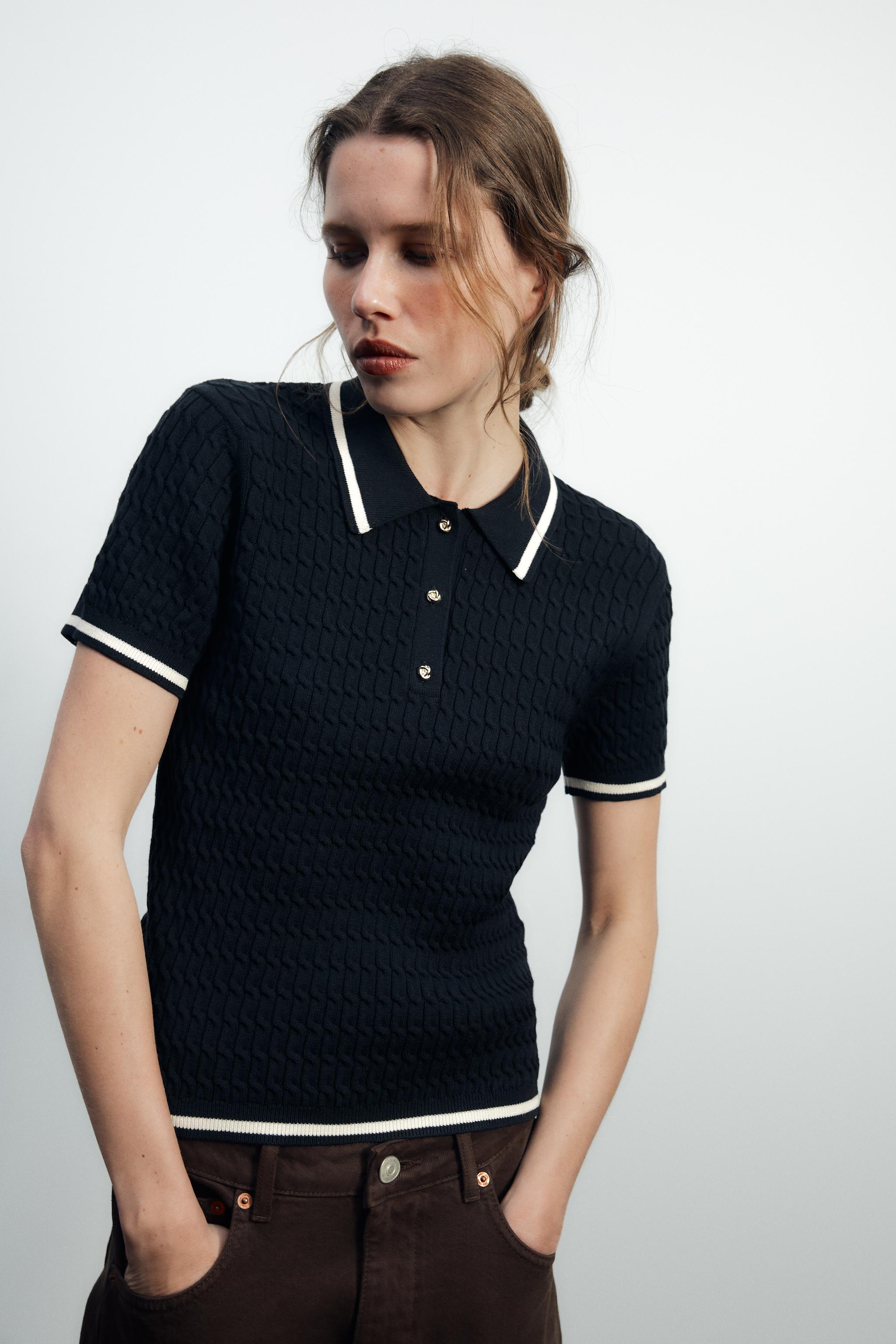 CABLE KNIT POLO SWEATER - Navys / Ecru | ZARA Canada