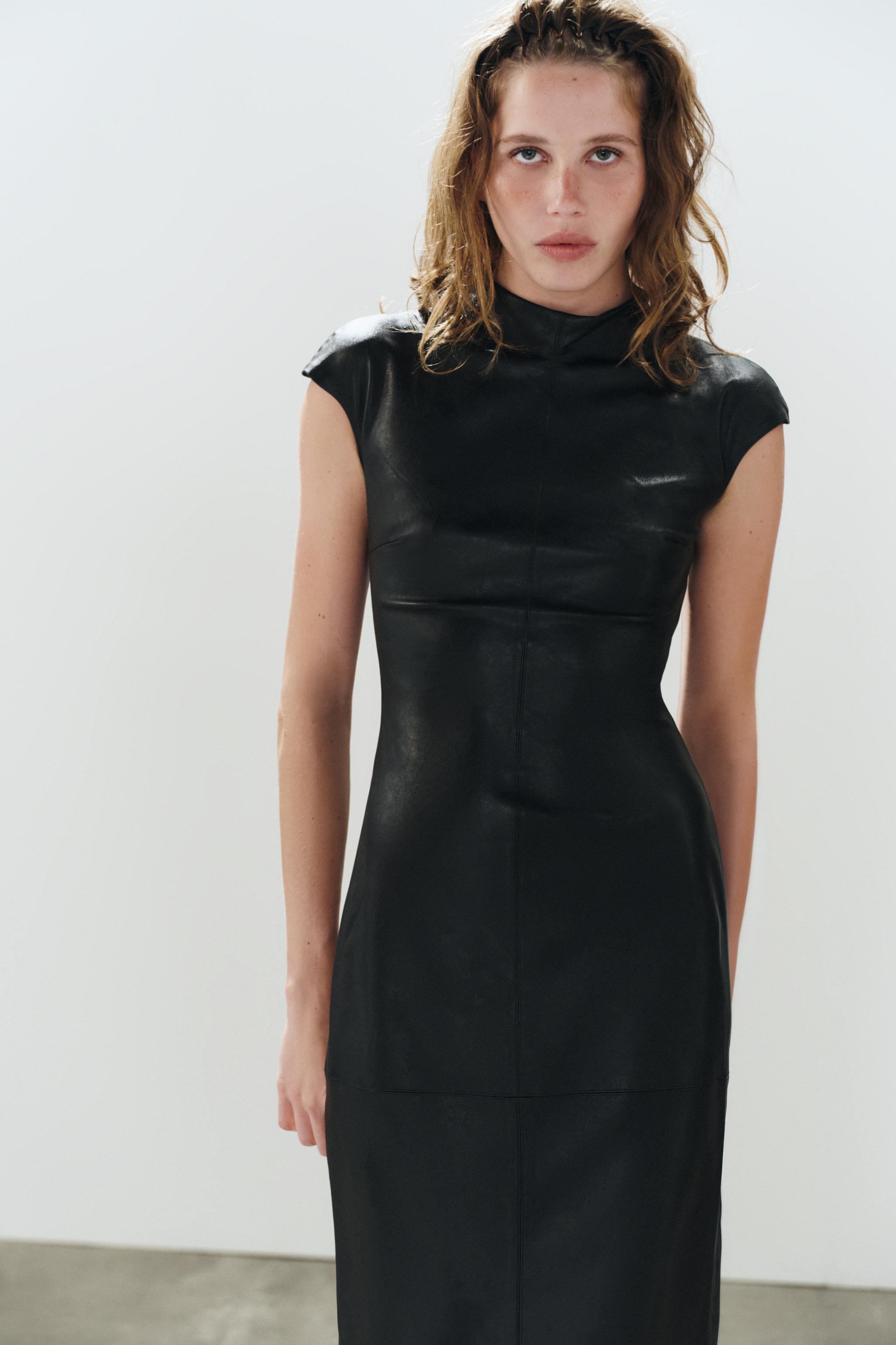 FAUX LEATHER MIDI DRESS