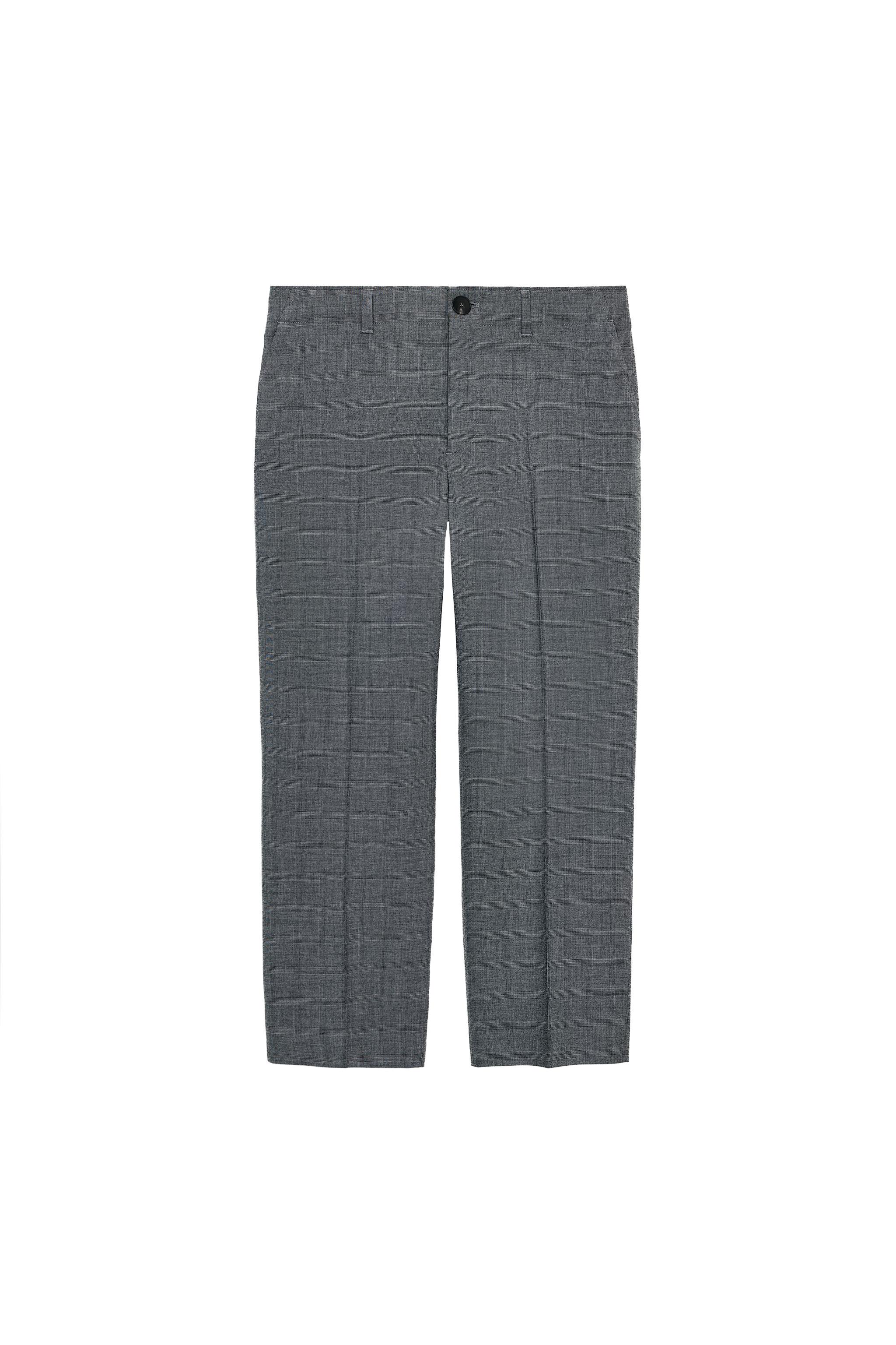 ZW COLLECTION CHECKED STRAIGHT TROUSERS - Grey | ZARA India