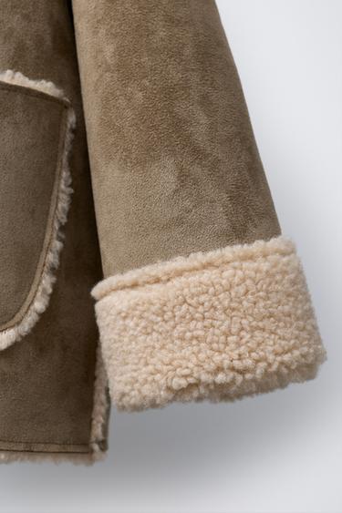 DOUBLE-FACED FAUX SHEARLING COAT - Light khaki by Zara - Image 5