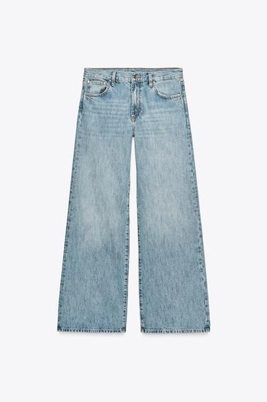 Zara ZW COLLECTION WIDE LEG LOW RISE JEANS - Light blue