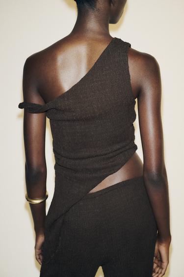 ASYMMETRIC TEXTURED TOP - Dark brown by Zara - Image 4
