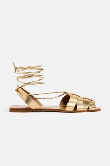 Zara LEATHER CAGE SANDALS - Gold