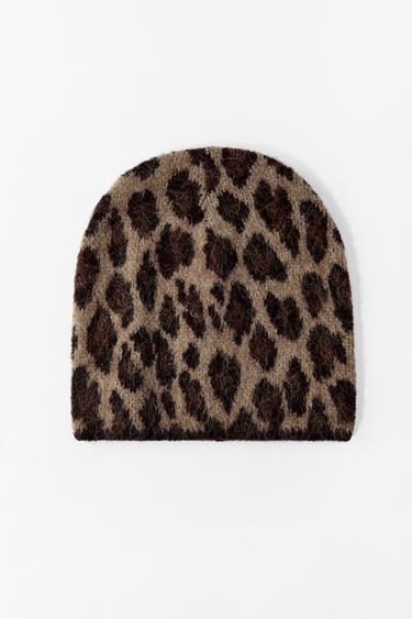 Zara ANIMAL PRINT KNIT BEANIE - Leopard