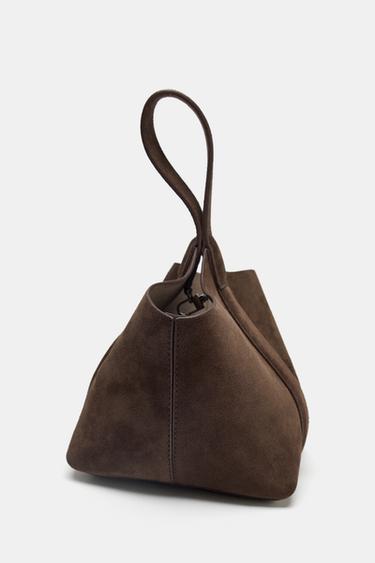 SAC EN CUIR DAIM MINI SEAU - Gris taupe de Zara - Image 5