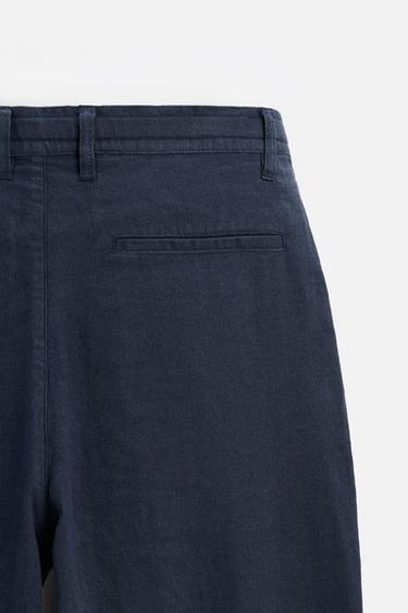 HOSE AUS BAUMWOLLE UND LEINEN - Marineblau von Zara