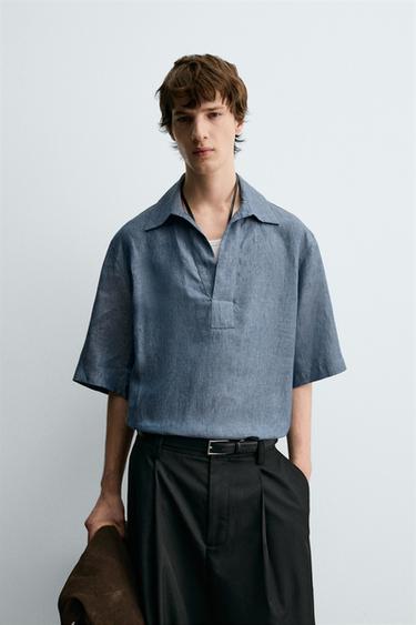 100% LINEN POLO SHIRT - Indigo by Zara