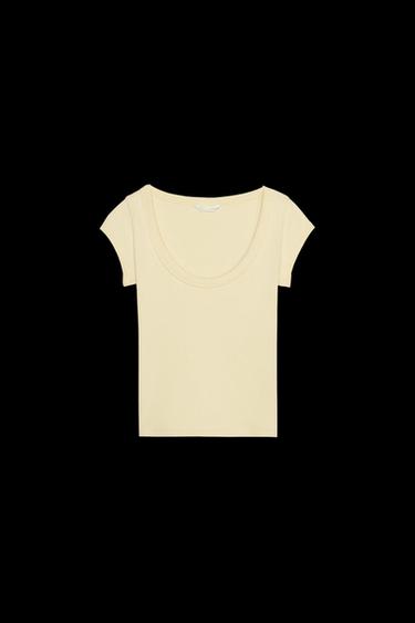 T-SHIRT MIT RUNDHALSAUSSCHNITT - Butterfarben von Zara - Bild 0