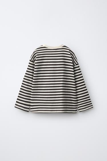 STRIPED EMBROIDERED FLOCK T-SHIRT — Brown / Ecru 2