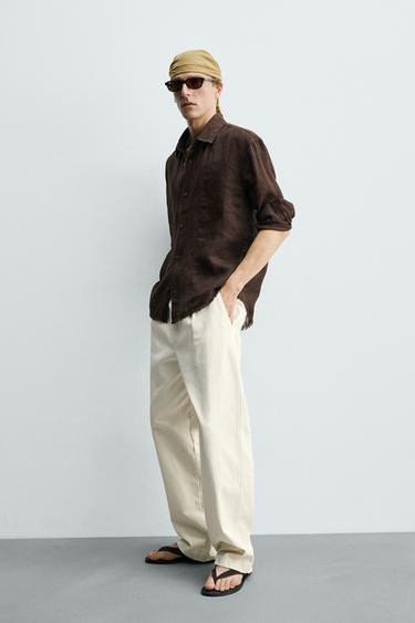 CHEMISE SEMI-TRANSPARENTE 100% LIN - Marron de Zara - Image 3