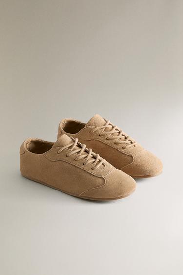 KIDS' LEATHER TRAINERS - Taupe Grey by Zara - Image 1