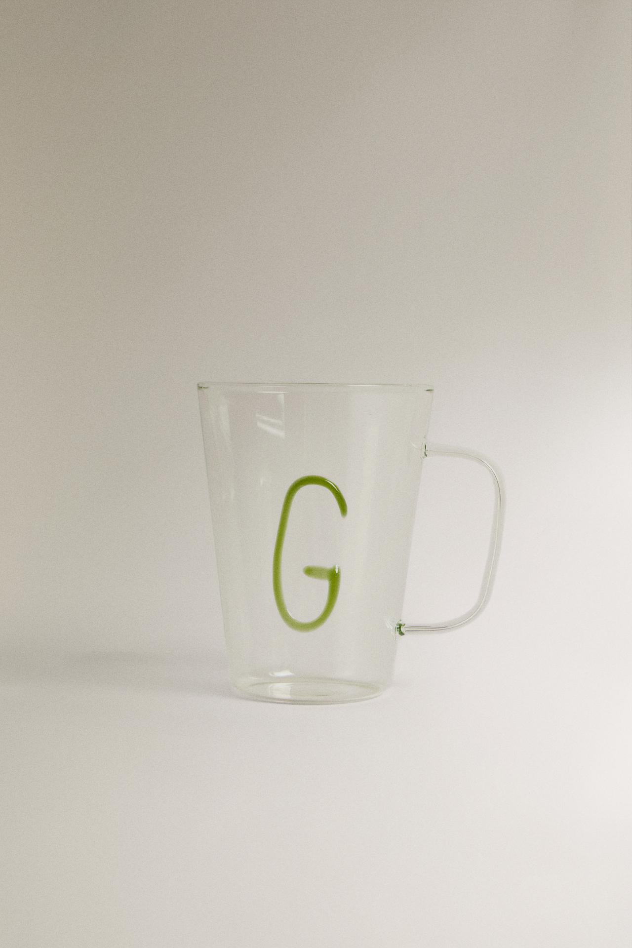 BOROSILICATE MUG WITH INITIAL G — Olive green