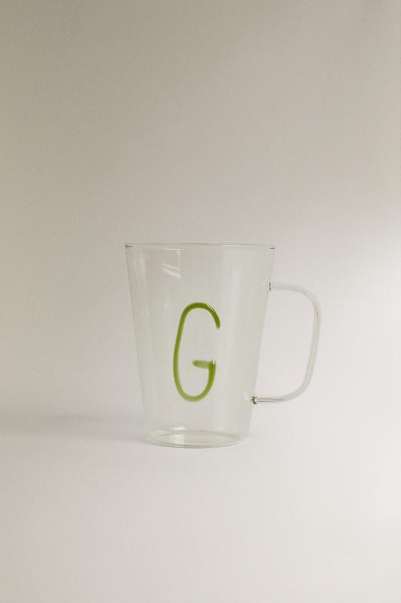 CANECA DE BOROSSILICATO COM INICIAL G - Verde-oliva da Zara - Imagem 0