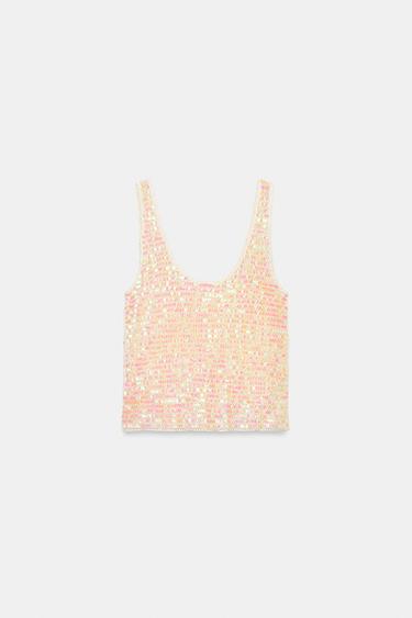 TOP À BRETELLES ET PAILLETTES - Écru de Zara - Image 5