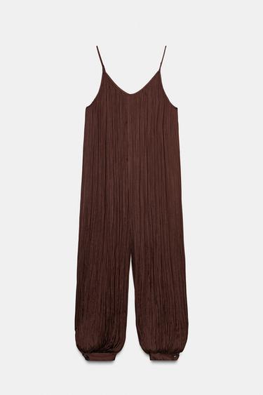 Zara SATIN EFFECT BALLOON JUMPSUIT ZW COLLECTION - Brown