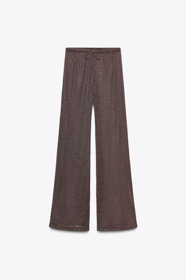 Zara METALLIC THREAD PALAZZO PANTS - Bronze