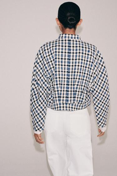 VESTE À CARREAUX ZW COLLECTION - Écru / Bleu de Zara - Image 2