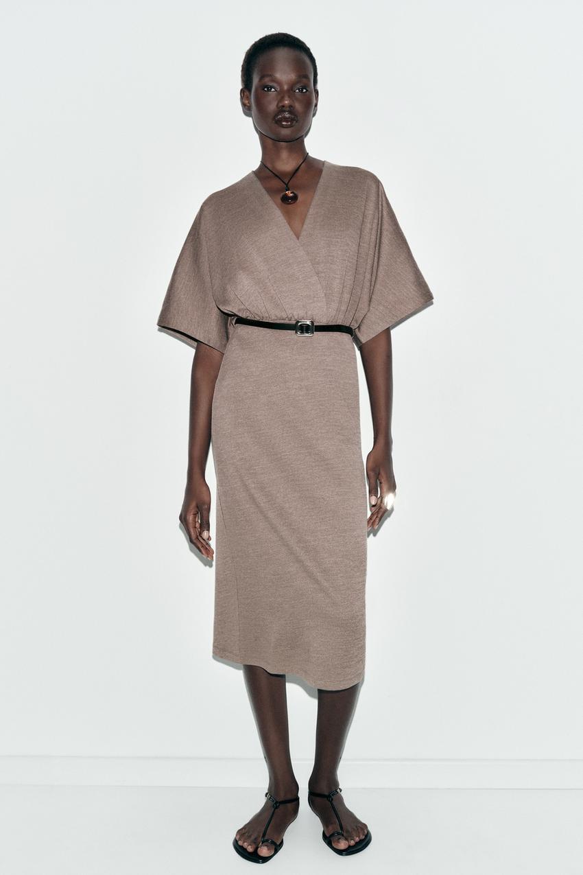 BELTED PIQUE MIDI DRESS - Light brown | ZARA United States BELTED PIQUE MIDI DRESS - Light brown | ZARA United States