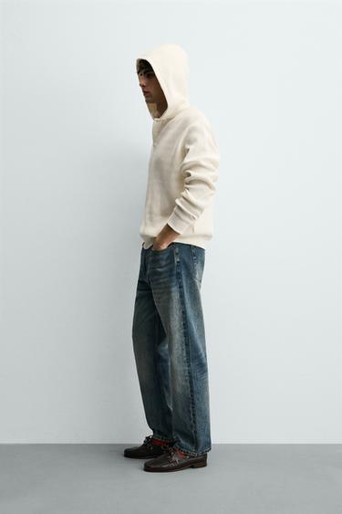 WAFFLE-KNIT HOODIE - Light beige by Zara - Image 3