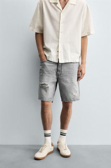BERMUDA JEANS COM RASGOS - Cinzento da Zara