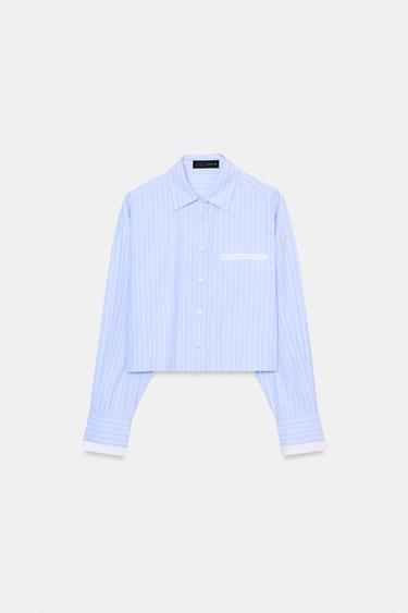 STRIPED CROP SHIRT - Blue/White by Zara - Image 0