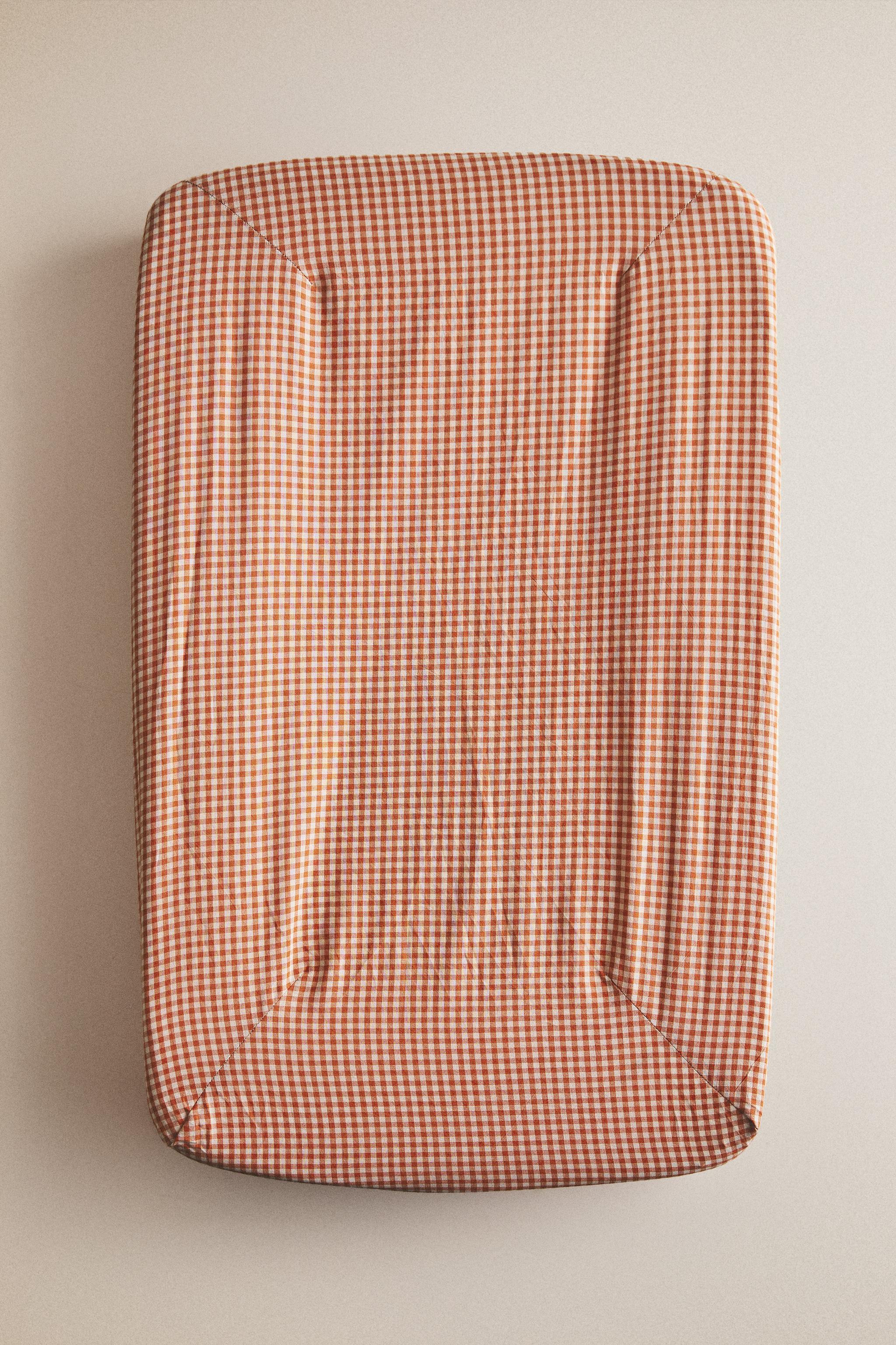 GINGHAM COTTON BABY CHANGING MAT COVER — Dark orange
