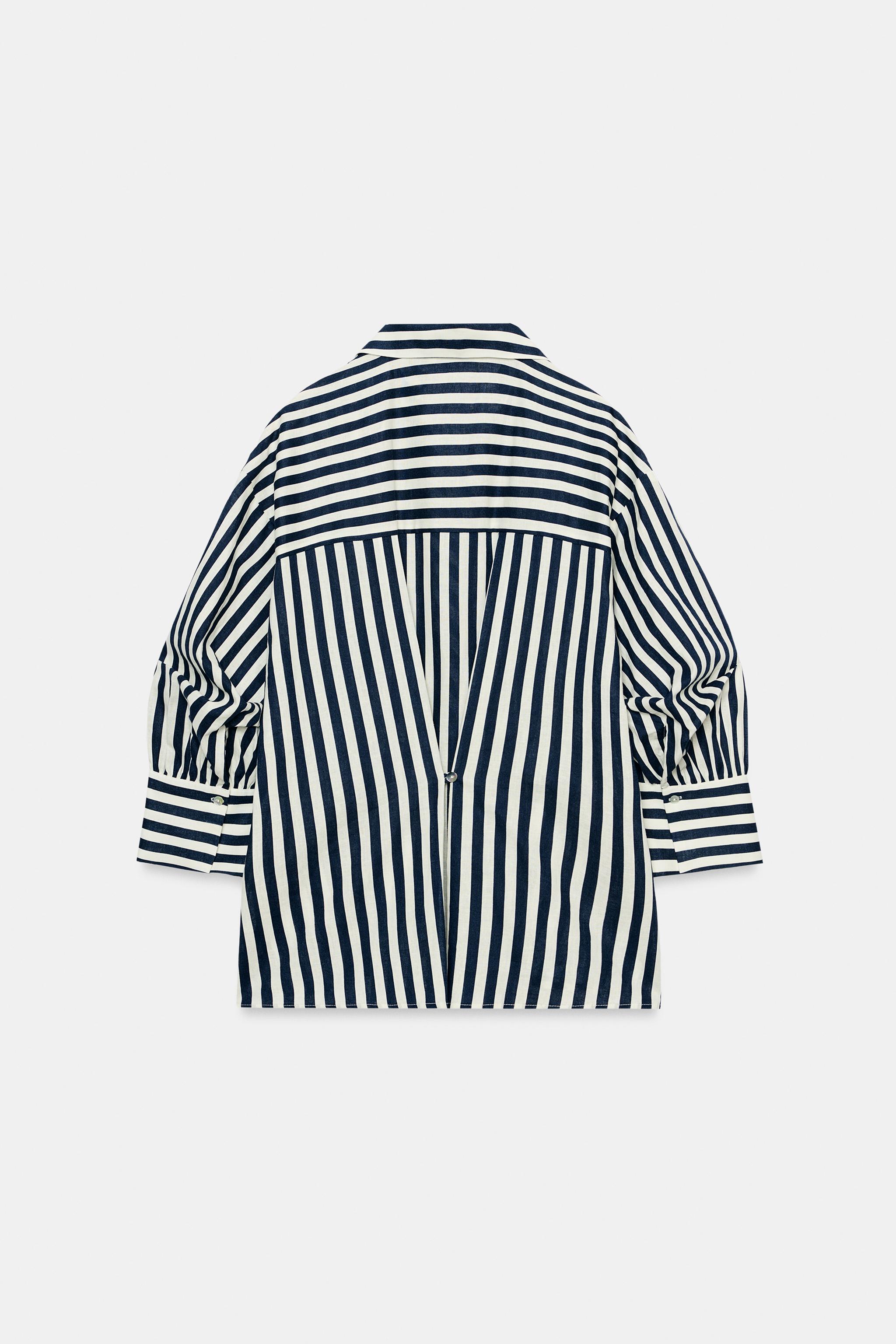 PUFF SLEEVE STRIPED LINEN SHIRT