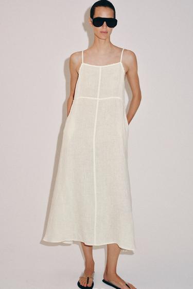 ZW COLLECTION 100% LINEN MIDI DRESS - Ecru by Zara - Image 3