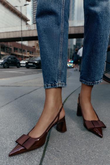 SLINGBACK HEELS WITH BOW - Burgundy Red by Zara