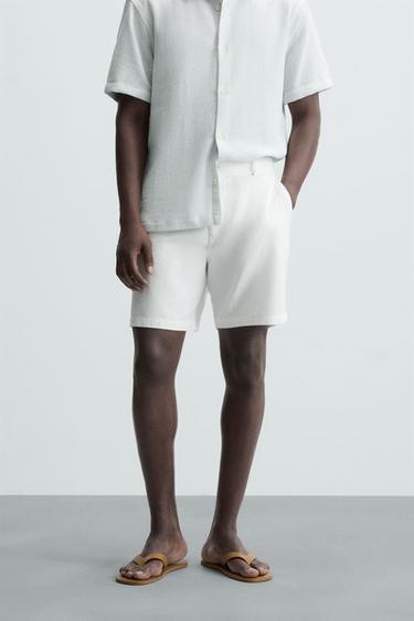 COTTON/LINEN BERMUDA SHORTS - White by Zara