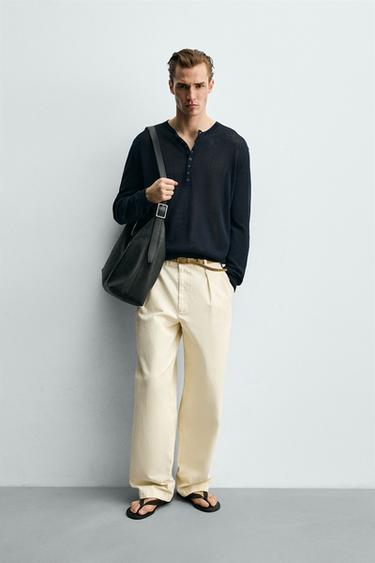 Zara PULOVER S OVRATNIKOM S GUMBIMA I TEKSTUROM – tamnomornarsko plava