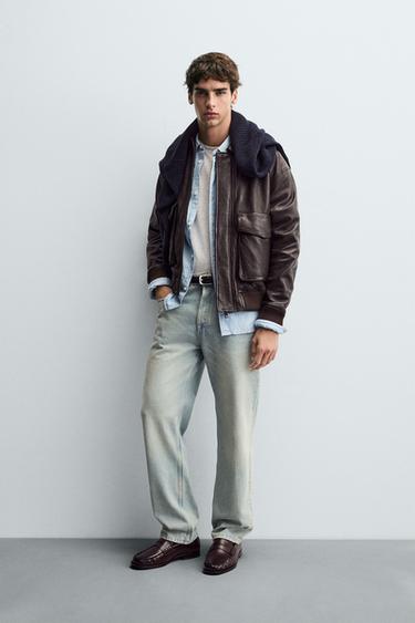 Zara LEATHER POCKET JACKET - Brown - Image 0