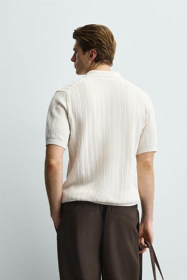 RIBBED KNIT POLO SHIRT - Ecru by Zara