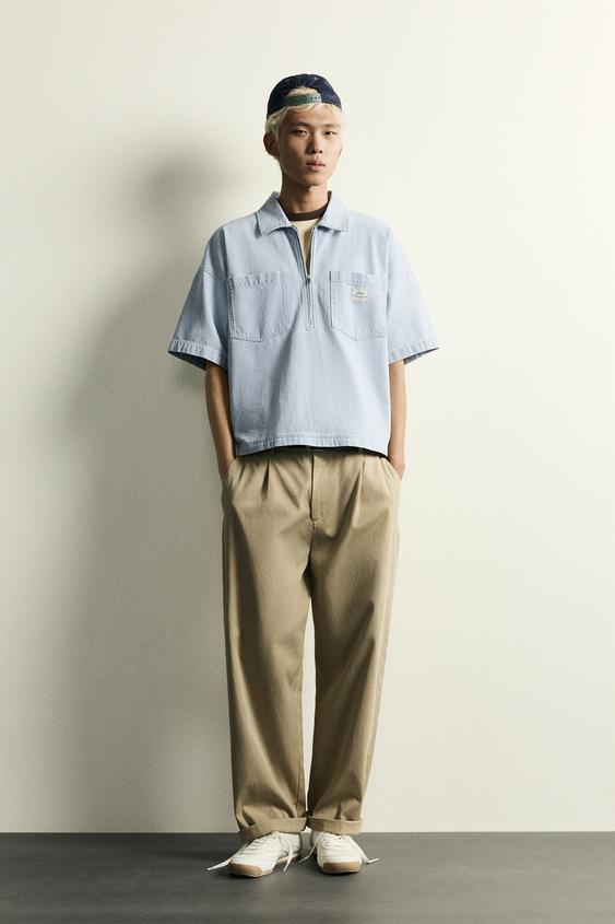 CAMISA POLO COM ZÍPER E BOLSOS - Azul-claro da Zara - Imagem 0