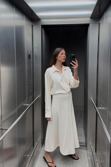 CREPE MIDI SKIRT - Ecru by Zara - Image 0
