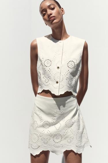 TOP WITH CUTWORK EMBROIDERY - White by Zara