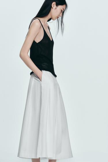 Zara 褶皺中長裙 - 白色