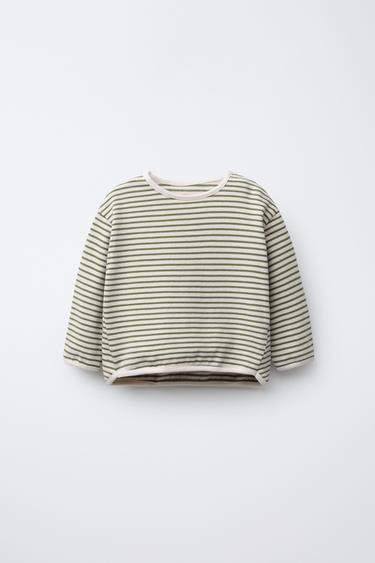 STRIPED T-SHIRT - ecru/khaki by Zara