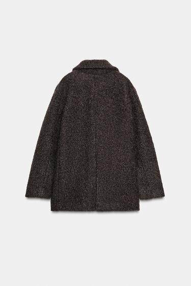 Zara BOUCLÉ DOUBLE-BREASTED MID-LENGTH COAT - Dark brown
