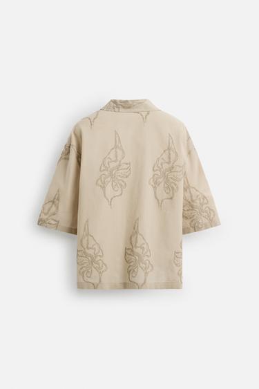 CHEMISE BRODERIE FEUILLES - Marron / Taupe de Zara - Image 7