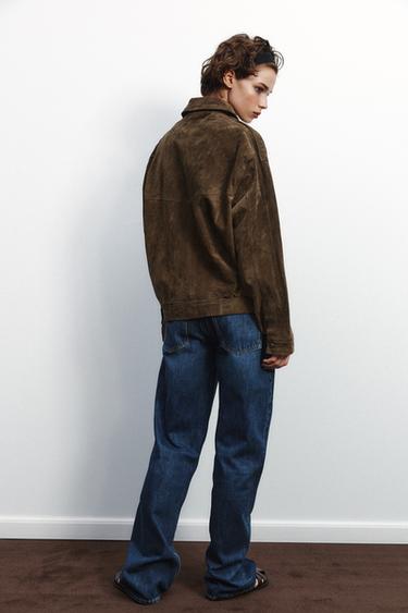 100% SUEDE LEATHER BOMBER JACKET WITH POCKETS - Khaki by Zara - Image 2