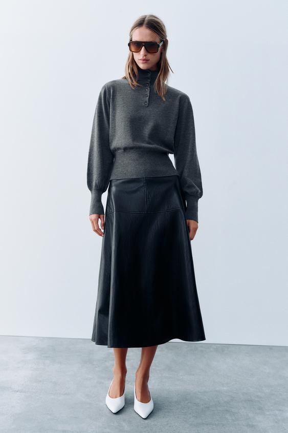SUEDE KNIT JUMPER WITH HIGH NECK AND BUTTONS - Grey marl by Zara - Image 0