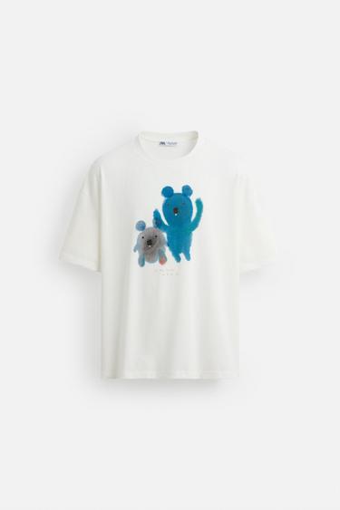 T-SHIRT WITH CONTRAST PRINTS - Oyster-white by Zara