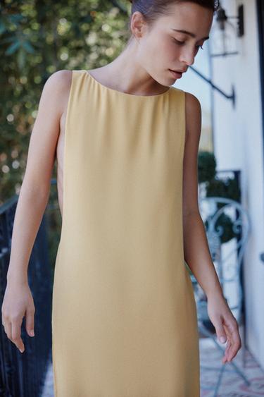 SOLID SLEEVELESS MIDI DRESS — Light yellow 2