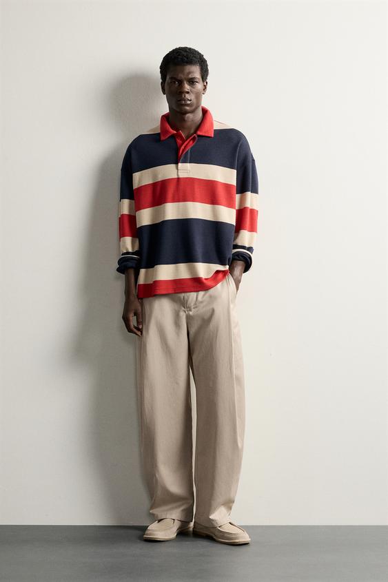 RELAXED FIT STRIPED POLO SHIRT - Red by Zara - Image 0